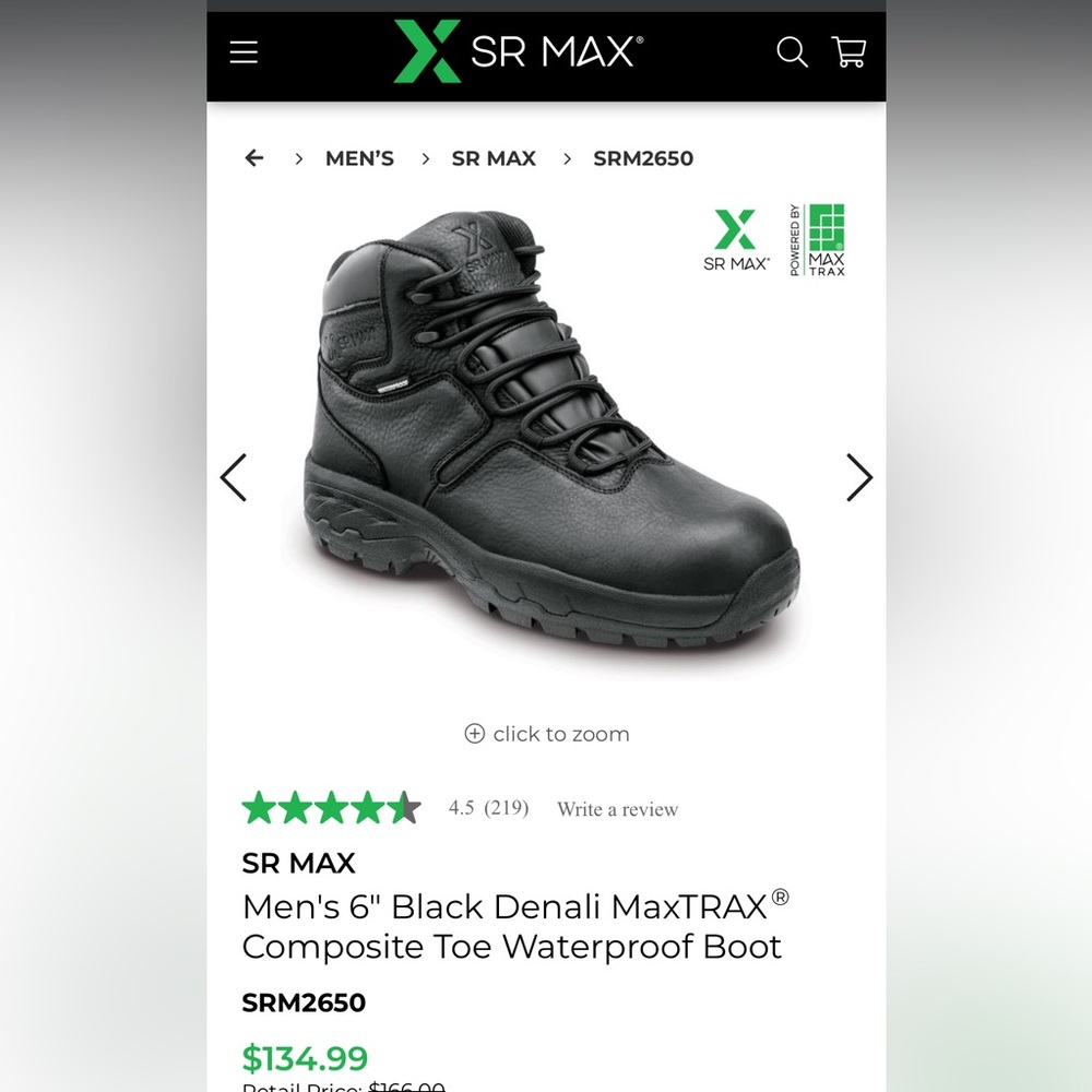 Men's 6" Black Denali MaxTRAX® Composite Toe Waterproof Boot